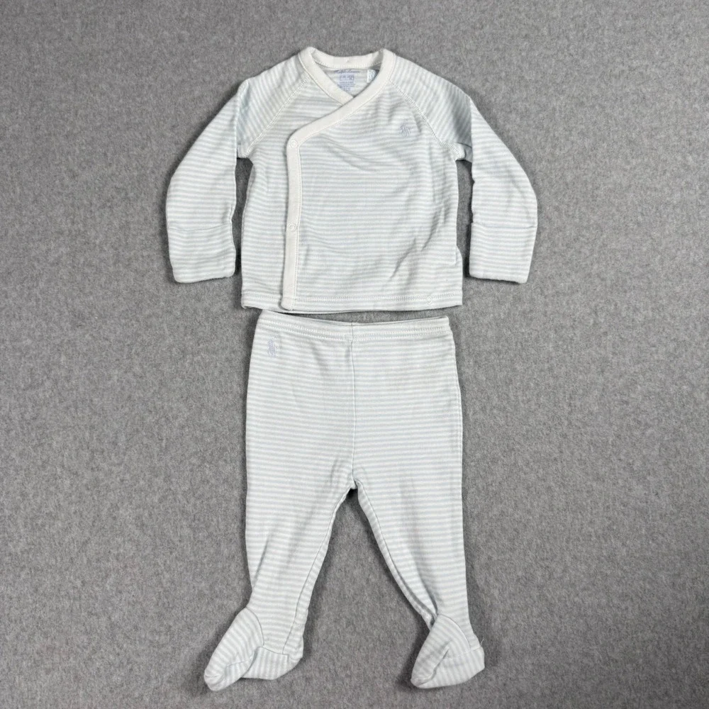 Ralph Lauren Striped Footed Set 9M Blue White Preppy Minimalist Loungewear